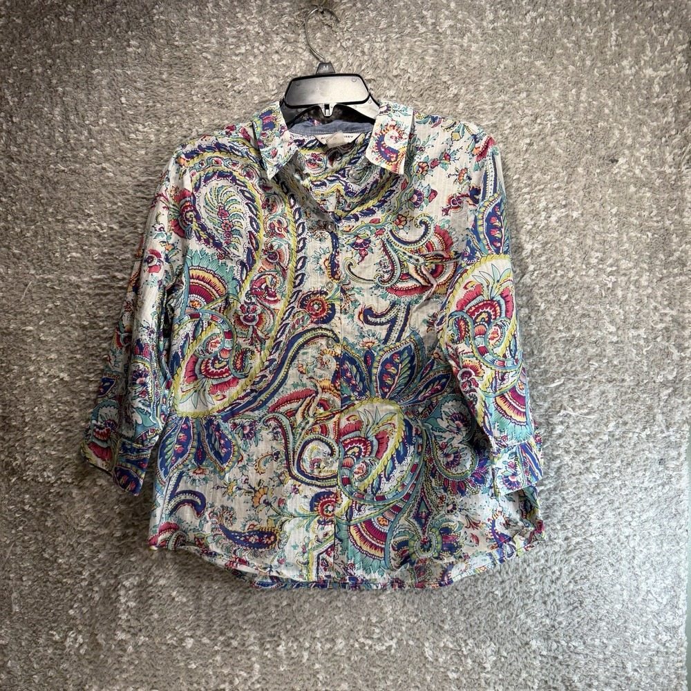 Allison Daley Button Up Paisley Print Shirt 10 Petite Preppy Colorful Cotton